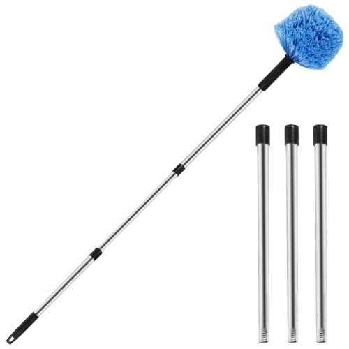 Cobweb Duster with Extension Pole 2-8 FT, Telescopic Long Handle Spider Web Cleaner Brush for High Ceilings and Ceiling Fans, Lightweight Washable Duster Head for Indoor Outdoor Corner Cleaning (8 Ft) - size: 8 Ft