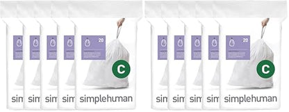 simplehuman Code C Custom Fit Liners, Drawstring Kitchen Trash Bags,by- Mess-Free Dispense, Extra Thick & Double Seamed, 50% PCR Plastic, 10-12 Liter / 2.6-3.2 Gallon, White, 100 Count (Pack of 2) - size: 100 Count (Pack of 2)