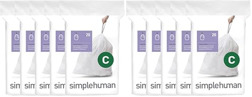 simplehuman Code C Custom Fit Liners, Drawstring Kitchen Trash Bags,by- Mess-Free Dispense, Extra Thick & Double Seamed, 50% PCR Plastic, 10-12 Liter / 2.6-3.2 Gallon, White, 100 Count (Pack of 2) - size: 100 Count (Pack of 2)