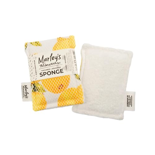 Marley's Monsters Washable Sponge – Reusable Eco-Friendly Scrubber – Dual-Sided for Gentle Cleaning or Heavy Duty Scrubbing – 4" x 5.5" Handmade in USA(Surprise Prints/White Back) - color: Surprise Prints / White