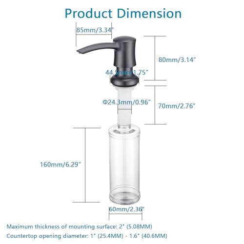 Soap Dispenser for Kitchen Sink, Built in Sink Soap Dispenser Black Stainless Dark Gray ABS Pump Head Gunmetal Gray with 11 Ounce Soap Bottle - color: Gray