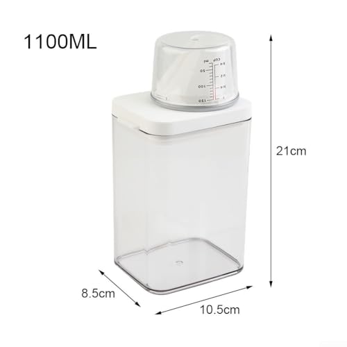 Laundry Detergent Dispenser with Airtight Lid and Measuring Cup, Transparent AS Body, Silicone Seal Moisture-Proof Storage Container for Home Organization(1100ml) - size: 1100ml