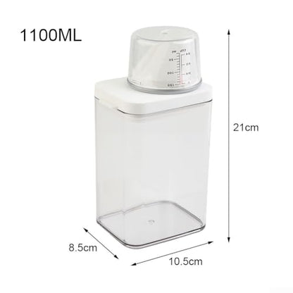 Laundry Detergent Dispenser with Airtight Lid and Measuring Cup, Transparent AS Body, Silicone Seal Moisture-Proof Storage Container for Home Organization(1100ml) - size: 1100ml