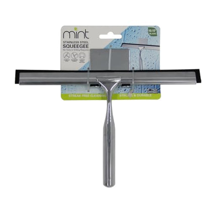 J&V TEXTILES All-Purpose Stainless Steel Shower Squeegee for Glass Doors with Adhesive Hooks, Squeegee for Shower Glass, Bathroom Household Cleaner Tool, 10 Inch (Silver) - color: Silver