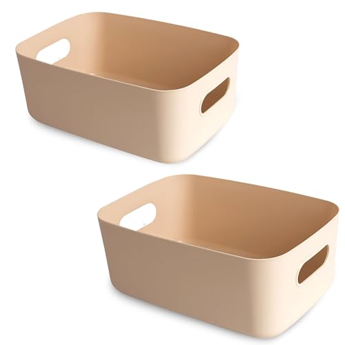 COVRA 2-Pack Plastic Storage Bins, Small Storage Baskets, Organizers for Home & Office, 9.6 x 6.3 x 4.7 Inches (Brown) - color: Brown
