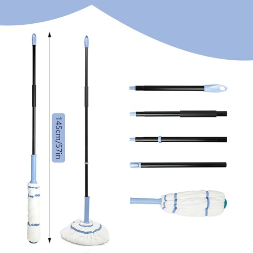 Self-Wringing Twist Mop for Floor Cleaning, 57” Long Handle Heavy Duty Microfiber Mop for Wet Mopping on Tile, Hardwood, Kitchen, Bathroom, Patio, Garage, Commercial Household Clean (Blue) - size: Blue-Complete Mop