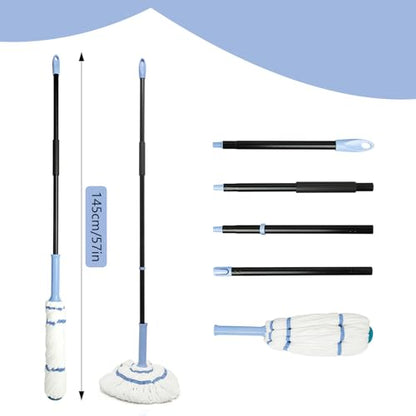 Self-Wringing Twist Mop for Floor Cleaning, 57” Long Handle Heavy Duty Microfiber Mop for Wet Mopping on Tile, Hardwood, Kitchen, Bathroom, Patio, Garage, Commercial Household Clean (Blue) - size: Blue-Complete Mop