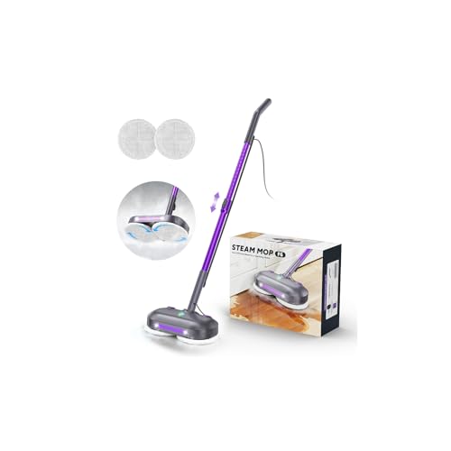 Scrubbing Steam Mop with Rotating Pads,All-in-One Spin Steam Cleaner for Floor Cleaning,Large Tank,23FT Cord, LED Headlights,Reusable Pads & Self-Standing,Safe for Hard Floor/Laminate/Marble - color: Violet