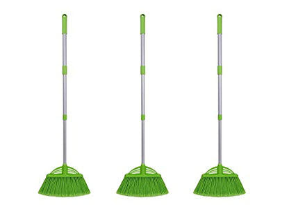 Three-Section Telescopic Aluminum Alloy Rod Long-Handled Broom for Housekeeping Garden Camping Outdoor&Indoor, 3 CPS Green - color: 3pcs Green