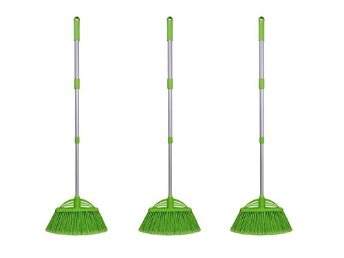 Three-Section Telescopic Aluminum Alloy Rod Long-Handled Broom for Housekeeping Garden Camping Outdoor&Indoor, 3 CPS Green - color: 3pcs Green