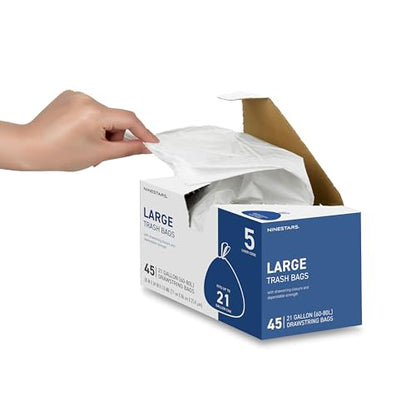 Ninestars Extra Strong White Trash Bags with Drawstring, Multiple Sizes 90 Count, Kitchen Drawstring trash bags 90 Trash Bags (21 gallon 90 ct) - size: 21 Gallon 90 ct
