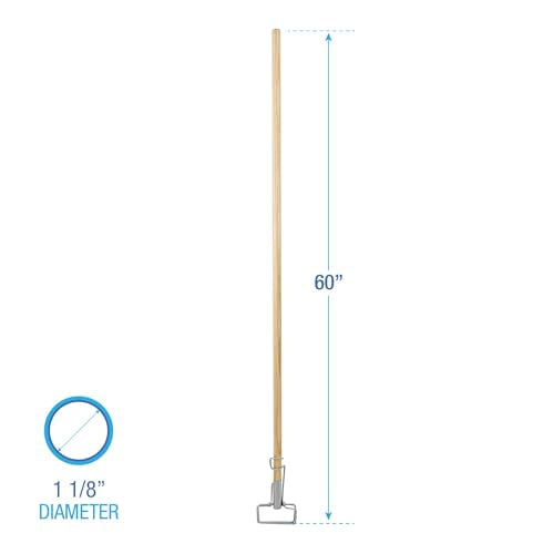 Boardwalk BWK609 Spring Grip Metal Head Mop Handle for Most Mop Heads, 60" Wood Handle