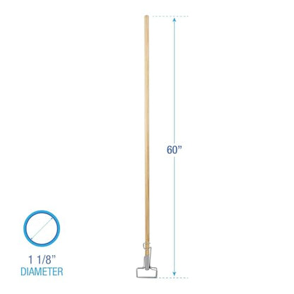 Boardwalk BWK609 Spring Grip Metal Head Mop Handle for Most Mop Heads, 60" Wood Handle