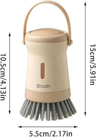 1 Pc Dish Brush with Soap Dispenser, Multifunctional Kitchen Cleaning Brush for Pots, Pans & Sinks, 2-in-1 Scrubbing Brush with Built-in Soap Dispenser(Khaki)