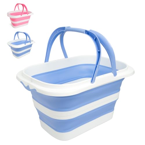 Collapsible Mop Bucket 4.2 Gallon(16L), Space-Saving Foldable Cleaning Bucket with Handle & Hanging Hole for Home, Swimming Pool, Camping, Car Wash & Outdoor(Blue White) - color: Blue White