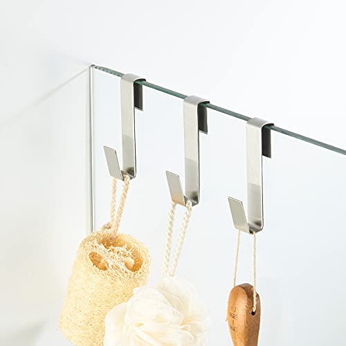 Towel Hook, Over Glass Door Hook for Bathroom, Suit for Frameless Glass Shower Door 0.39" (10 mm) Stainless Steel Brushed, 3 Pack - color: Brushed, size: Regular