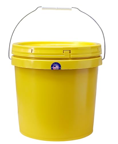 2 Gallon Bucket with Lid & Handle Food Safe BPA Free PolyEthylene Plastic HDPE Leak Proof Seal Heavy Duty Storage Container Pail 75mil Metal Handle Premium Quality Buckets FDA Compliance (Yellow) - color: Yellow