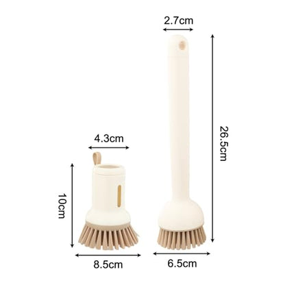 2-Pack Kitchen Cleaning Brushes with Soap Dispenser & 360° Rotating Long Handle – Silicone and PET Dishwashing Tools for Pots, Pans, Sinks, Countertops, Stoves, Tiles, and Cutting Boards Yellow - color: Beige