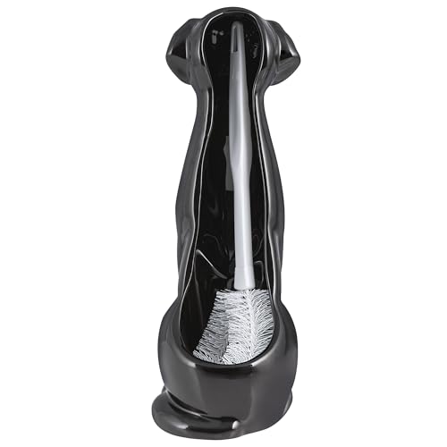 Black Labrador Ceramic Toilet Brush Holder with Plastic Brush Set by Allure Home Creation - color: Black Labrador