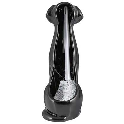Black Labrador Ceramic Toilet Brush Holder with Plastic Brush Set by Allure Home Creation - color: Black Labrador