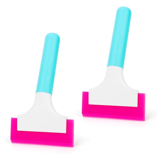 2-Pack Rubber Squeegee with Long Handle, 5-Inch Width Soft Water Blade for Car Window Tinting, Vinyl Wrap Tool & Kitchen Countertop – Scratch-Free, Anti-Slip Grip (Pink & Blue)