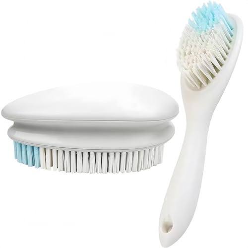 2 Pack Soft Bristle Cleaning Scrub Brush Laundry Brush Scrubber Brush for Clothes, Carpet and Fabric Stain Removal, Scrubbing Brush with Ergonomic Handle (White) - color: White