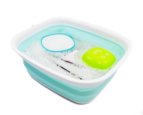 SAMMART 9.45L (2.5 Gallon) Collapsible Tub - Foldable Dish Tub - Portable Washing Basin - Space Saving Plastic Washtub (White/Lake Green, M) - color: White/Lake Green, size: Medium