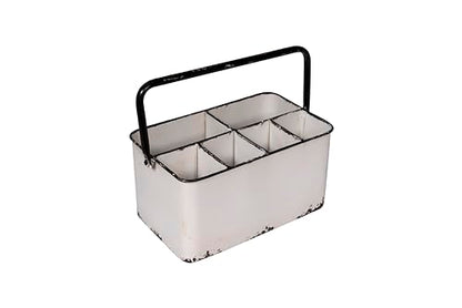 Creative Co-Op Distressed White Metal Caddy with 6 Compartments - color: White and Black