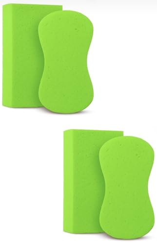 Multi-Purpose Sponges for Cleaning - Lime Green 4 Pack, Large Sponges for Car Washing, Tile & Grout, All Purpose Cleaning - color: Slime Green, size: 4 Pack - XL