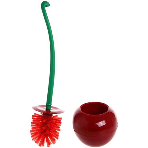 Creative Toilet Brush with Holder Bowl&Long Handle, Household Bathroom Cleaning Tool Cleaner and Base for Storage&Organization, Thick Bristle for Deep Clean-Rust Resistant Leakproof-Red Cherry Shape - color: C18-toilet Brush-red, size: Standard