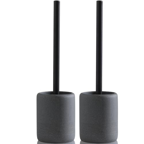 Toilet Brush and Holder Set, 2 PCS Decorative Toilet Bowl Brush and Holder Set Bathroom Aceessories Toilet Scrubber Brush Set with Heavy-Weight Resin Base with Long Handle (Black) - color: Black