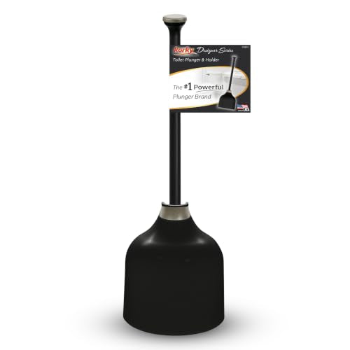 Korky Black Toilet Plunger and Holder – Heavy Duty Compact Design – Fast Clog Removal – Easy to Clean - Made in USA - color: Black