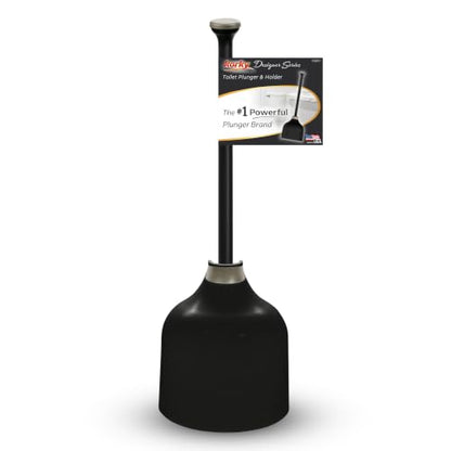 Korky Black Toilet Plunger and Holder – Heavy Duty Compact Design – Fast Clog Removal – Easy to Clean - Made in USA - color: Black