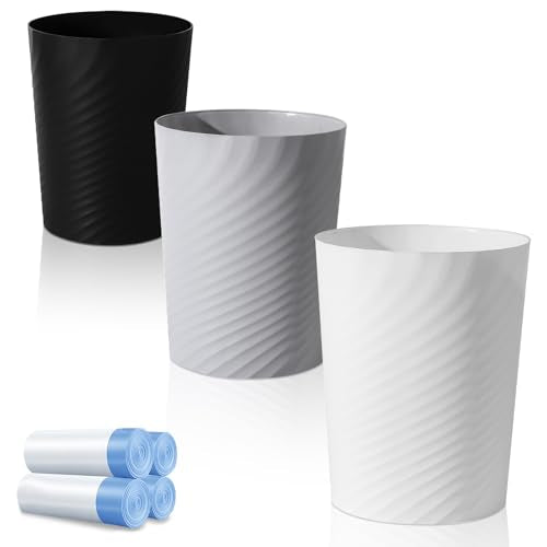 UUJOLY Bathroom Small Trash Can with Trash Bag Plastic Garbage Can Round Waste Basket for Bathrooms, Laundry Room, Kitchens, Offices, Kids Rooms, Dorms, 1.8 Gallons, 3 Pack (White Grey Black) - color: White+Grey+Black