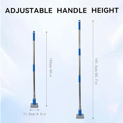 Heavy Duty Commercial Jaw Clamp Mop Handle 55.7 Inch, Thickened Stainless Steel Blue Mop Stick, Industrial Grade Replacement Adjustable Mop Rod - color: Blue, size: mop handle