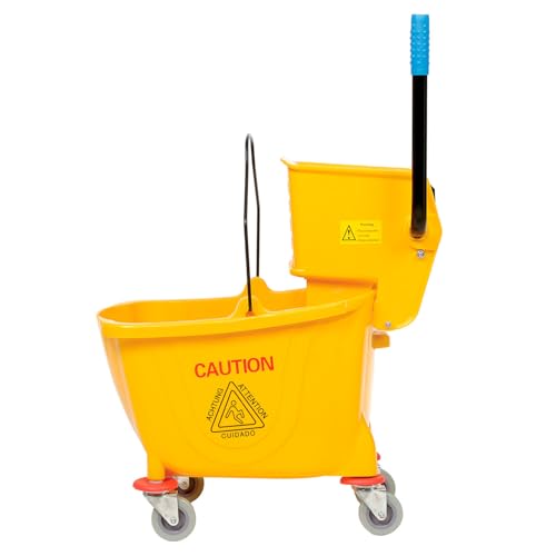 Global Industrial Commercial Mop Bucket and Wringer Combo with Side Press, 38 Quart Capacity, Durable Corrosion-Resistant Polypropylene, 3" Swivel Casters, Yellow - color: Yellow