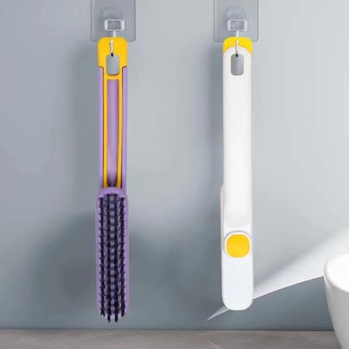Veemoon 2pcs Rotating Crevice Cleaning Brush for Bathroom and Floor Gaps, Small Multifunctional Groove Scrub Brush Long Handle for Window Track and Narrow Space Cleaning, Plastic Bristles,