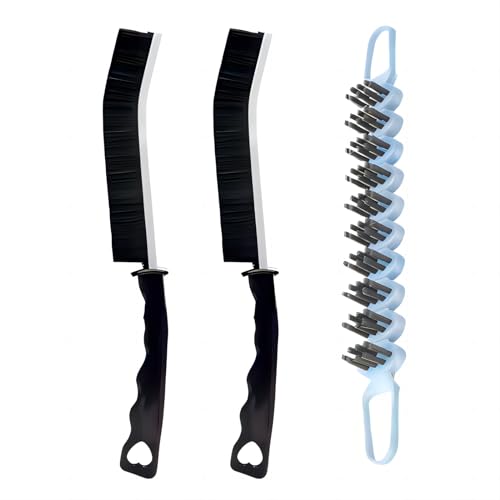 Crevice Cleaning Brush Hard Bristle Grout Brush Scrub Brush Toilet Brush Cleaning Tools Cleaning Supplies for Household Use Bathroom Kitchen 3 Pcs (Black&Blue) - color: Black&blue