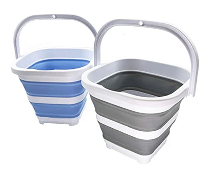 SAMMART Collapsible Rectangular Cleaning Bucket 5L (1.3 Gallon)- Foldable Camping Beach Sand Water Pot Pail- Portable Space Saving Tub for Household, Outdoor Car Washing (Grey + Baby Blue (Set of 2)) - color: Grey + Baby Blue (Set of 2)