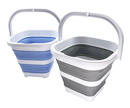 SAMMART Collapsible Rectangular Cleaning Bucket 5L (1.3 Gallon)- Foldable Camping Beach Sand Water Pot Pail- Portable Space Saving Tub for Household, Outdoor Car Washing (Grey + Baby Blue (Set of 2)) - color: Grey + Baby Blue (Set of 2)