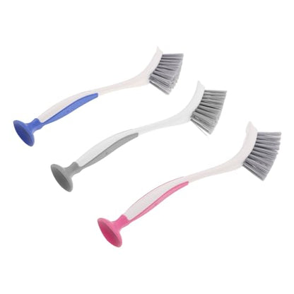 Healeved 3-Pack Kitchen Sink Brushes for Cleaning with Long Handle and Suction Cup Stand Dish Scrubbing Brush for Pots Pans and Hard-to-Reach Areas