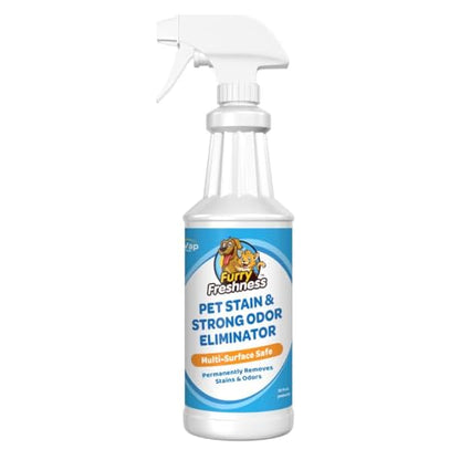 FurryFreshness Extra Strength Cat or Dog Pee Stain & Permanent Odor Remover + Smell Eliminator -Removes Stains from Pets & Kids Including Urine or Blood- Lifts Old Carpet Stains- 32oz Spray - size: 32 Ounce (Pack of 1)