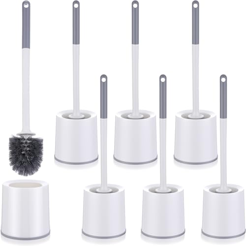 Patelai 6 Pack 18.12 Inch Toilet Bowl Brush and Holder for Bathroom Toilet Bowl Brush Scrubber with Caddy Set for Deep Cleaning (White)