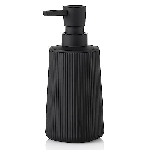 Small Soap Dispenser for Bathroom and Kitchen, Modern Farmhouse Striped Style Plastic Hand Soap Dish Soap Dispenser with Pump Matte Black - color: Black
