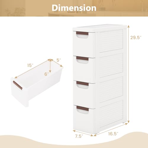 LOKO 4-Drawer Narrow Storage Cabinet, Slim Rolling Cart, Mobile Plastic Cart Container with Pull Handles, Built-in Wheels, for Living Room, Kitchen, Bathroom, Office (7.5"x16.5"x29.5" (4 Drawer)) - size: 7.5"x16.5"x29.5" (4 Drawer)