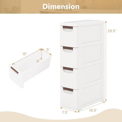 LOKO 4-Drawer Narrow Storage Cabinet, Slim Rolling Cart, Mobile Plastic Cart Container with Pull Handles, Built-in Wheels, for Living Room, Kitchen, Bathroom, Office (7.5"x16.5"x29.5" (4 Drawer)) - size: 7.5"x16.5"x29.5" (4 Drawer)