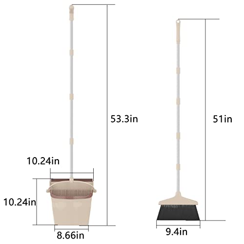 Broom and Dustpan Combo Set with Long Handle (54” L) Angle Broom Dust Pan for Home Kitchen Indoor Cleaning (Brown and Beige) - color: Brown and Grey