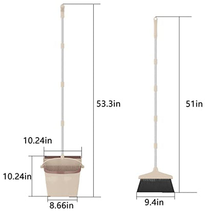 Broom and Dustpan Combo Set with Long Handle (54” L) Angle Broom Dust Pan for Home Kitchen Indoor Cleaning (Brown and Beige) - color: Brown and Grey