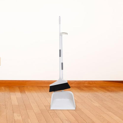 BESTonZON Broom and Dustpan Set Plastic Indoor Broom with Dust Pan Set Stand Up Dustpan Long Handle Angle Broom and Dust Pan Sweeping Broom for Home Floor Cleaning Tools White
