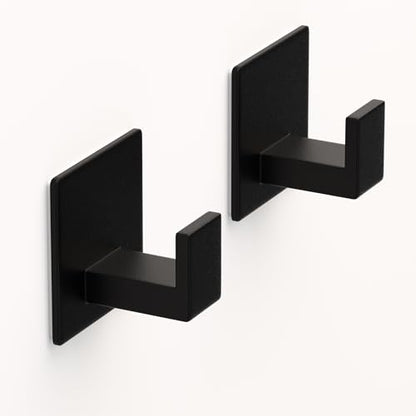Adhesive Shower Hooks, Towel Hooks for Hanging Robe, Coat, Hat, Loofah, Heavy Duty Wall Hooks Stick on Bathroom, Kitchen and Office (2 Pack, Black) - color: Black, size: Adhesive "7" Shape -2 Pack